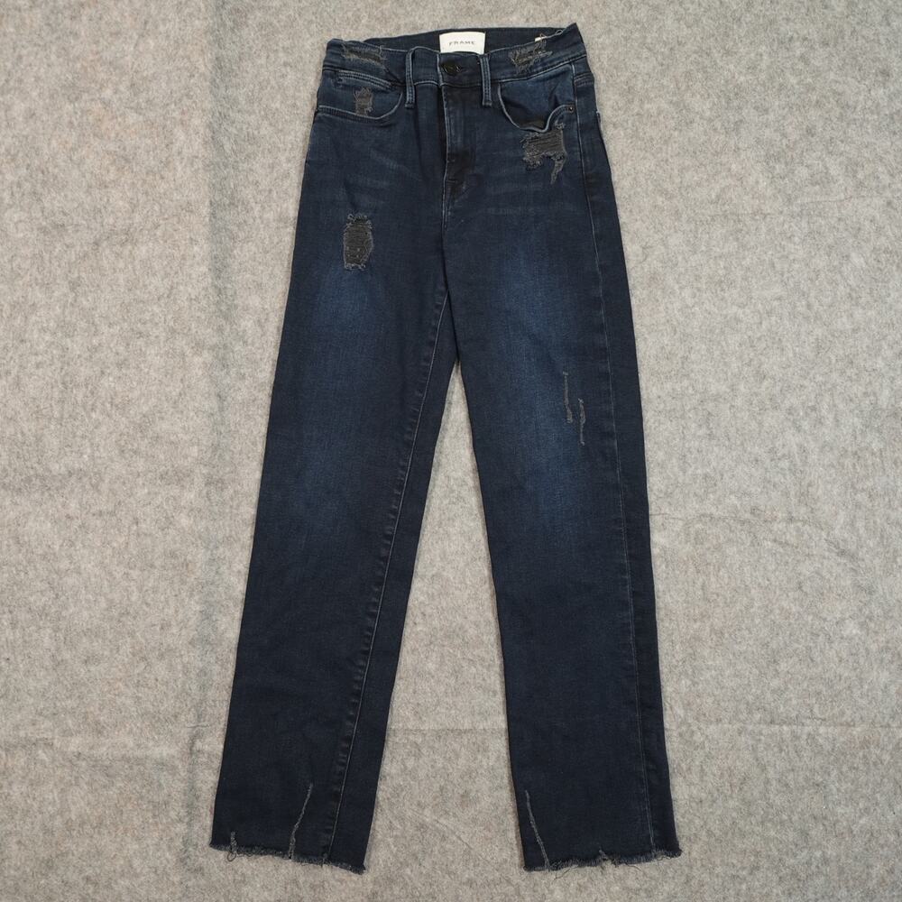 Frame Jeans Womens 24 Le Super High Straight Dark Wash Distressed 25" Denim